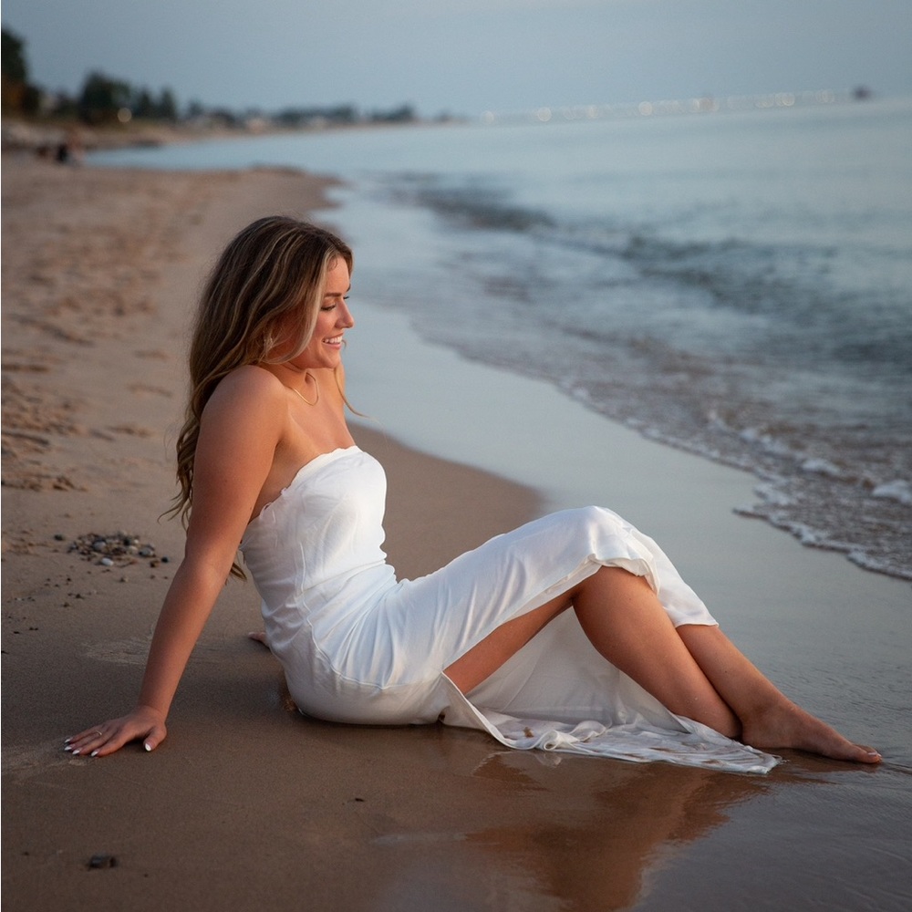 White Lulus Strapless Silk Dress